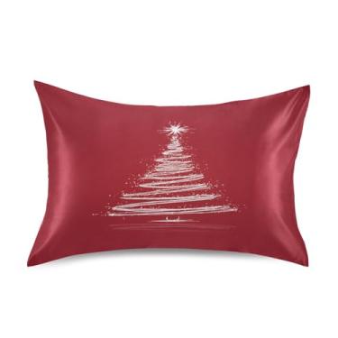 Imagem de ATTX Fronha de árvore de Natal branca brilhante com fecho de envelope para cabelo e pele, macia, respirável, lisa, ambos os lados, capa de almofada de seda refrescante (tamanho padrão 50 x 66 cm, 1