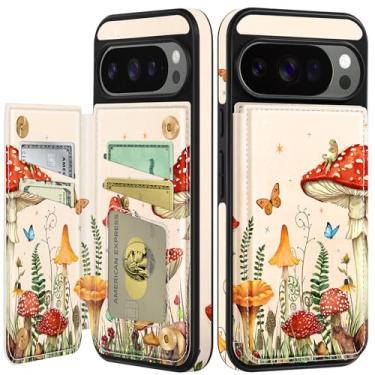 Imagem de Shorogyt Capa carteira para Google Pixel 10 Pro XL com suporte para cartão - Design de sapo cogumelo com suporte para fecho magnético traseiro flip fólio capas de telefone de couro para Pixel 10 Pro