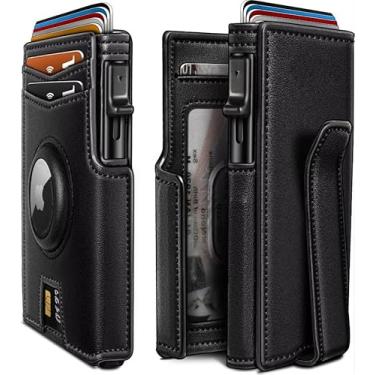 Imagem de Carteira masculina fina pop-up – Suporte de cartão de alumínio com bloqueio de RFID com clipe para dinheiro, design minimalista de acesso rápido