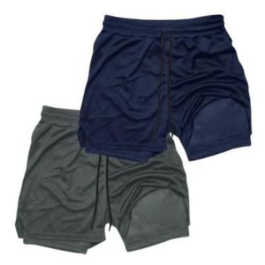Imagem de Kit 2 Shorts Treino Dry Térmico 2 em 1 com Bolso para Cel. e Porta-Toalha Calção Fitness Academia-Masculino