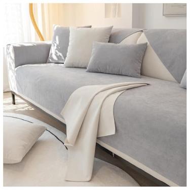 Imagem de SPXMQSS Capa de sofá para sofá seccional, macia, de chenille, capa universal antiderrapante para sofá de 1/2/3/4 lugares, protetor de móveis em forma de L C 90 x 120 cm