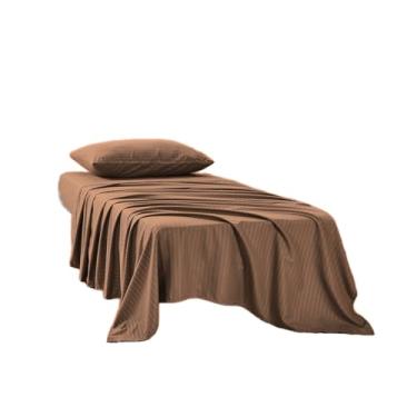 Imagem de Kingnex Jogo de cama de beliche listrado de 3 peças para cama de solteiro estreita de microfibra 1800 escovada macia inclui 1 lençol com elástico, 1 lençol de cima, 1 fronha, café