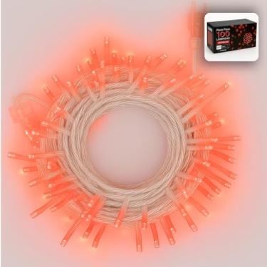 Imagem de Cordão Pisca 100 LEDs Vermelho 9m 220V – 4 Funções, Fio Transparente – Iluminação Decorativa para Natal, Fachadas e Ambientes – Luz Intensa, Econômica e Durável