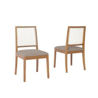 Imagem de Conjunto com 2 Cadeiras Marcela Linho Bege e Madeira