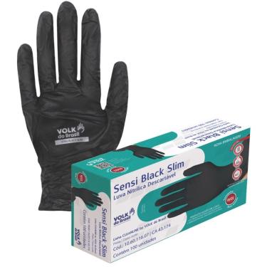 Imagem de Luva de Segurança Descartável Nitrílica Sensi Black Slim Volk - CX 100 Un