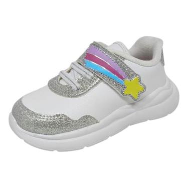 Imagem de Tenis Infantil Menina Confortavel Moda Casual Molekinha, Branco, Prata
