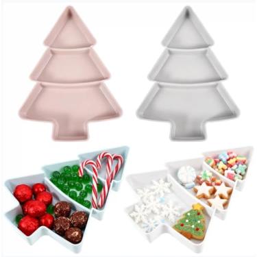 Imagem de Garneck Bandejas de servir de plástico para árvore de Natal, 3 seções, bandeja de aperitivo, sobremesa, lanche, reutilizável, sem BPA, pratos de servir para festas de fim de ano