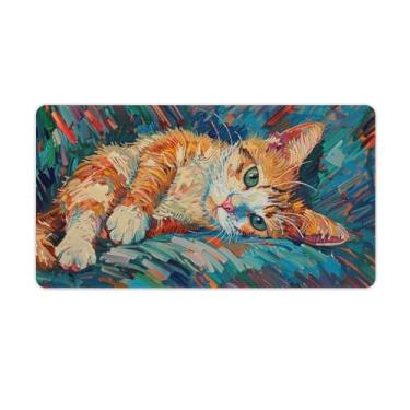 Imagem de FoRes Tapete de rato grande, com pintura a óleo, gato, fofo, para jogos, antiderrapante, base de borracha, para laptop, acessórios de computador, suprimentos, bloco de escrita para escritório, casa,