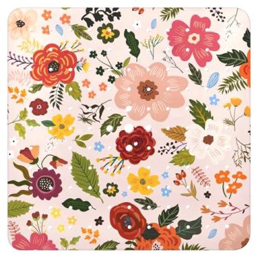 Imagem de Tapete de banheira antiderrapante, tapete de banheira quadrado de flores com ventosas para adultos, crianças, idosos 53 x 53 cm