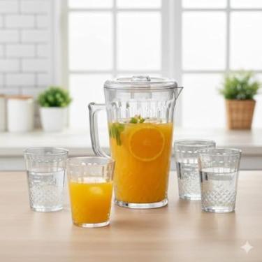 Imagem de Conjunto de jarras e copos de acrilico transparente para servir, elegante