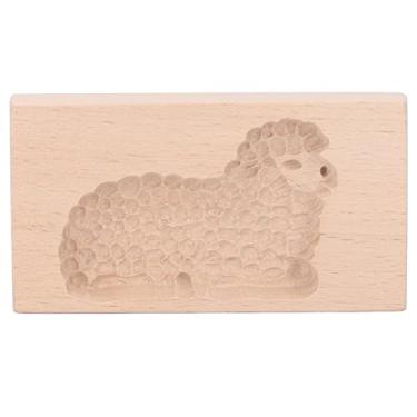 Imagem de Molde de biscoito animal MUNEFE, cortador de biscoito tipo prensa animal, molde de biscoito de madeira esculpida, carimbo de prensa de biscoito de madeira para fazer biscoito ou (Cordeiro)