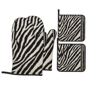 Imagem de Conjunto de luvas de cozinha de impressão animal com suportes de tampa, luvas de forno resistentes ao calor para manusear panelas quentes, grelhar, churrascos, kit de 4 peças.