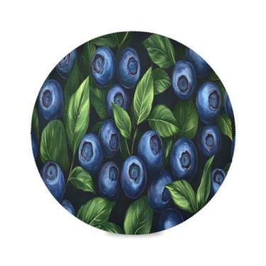 Imagem de CEBUGI Jogo americano redondo de 39 cm, conjunto de 6 mirtilos com folhas verdes, laváveis e resistentes ao calor, tapetes antiderrapantes para decoração de mesa interna e externa