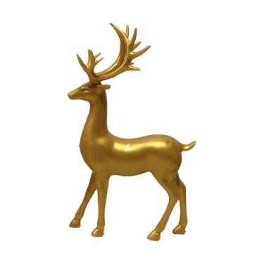 Imagem de WeiLaiKeQi Estátua de alce, estatueta de veado, estilo nórdico moderno, simples, artesanal, escultura de animal colecionável para decoração de mesa, lareira, bar, Ouro em Pé
