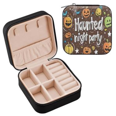 Imagem de YETTASBIN Caixa de joias de festa de Halloween para adolescentes, meninas, mulheres, presente de aniversário, Natal, caixa de armazenamento portátil de couro PU, mini estojo de joias de viagem para