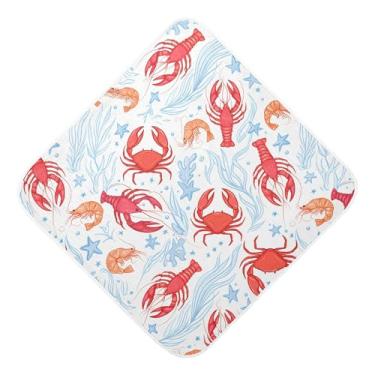Imagem de Burbuja Toalha de banho de bebê Red Crabs Shrimps – Toalha com capuz de musselina macia e absorvente para recém-nascidos, 76 x 76 cm