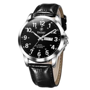 Imagem de Taxau Relógios masculinos de luxo, analógicos, à prova d'água, couro clássico, mostrador grande, simples, fácil de ler, quartzo, vestido minimalista, dia, data, quartzo, relógios masculinos, G8409