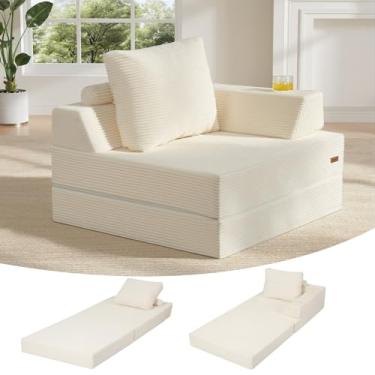 Imagem de COMAX Sofá-cama dobrável, sofá dobrável para quarto, cama de veludo cotelê conversível para cadeira futon, cadeira dobrável 3 em 1, portátil, confortável, sofá, cama individual para quarto de hóspedes