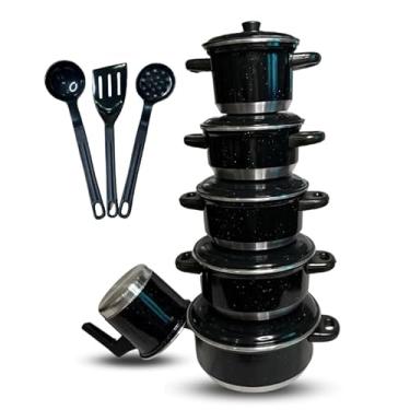 Imagem de Jogo de 6 Panelas de Alumínio Coloridas com Utensílios – Conjunto Completo para Cozinha (Preto Pigmentado)