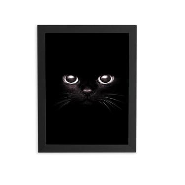 Imagem de Gato Preto Minimalista Quadro Moldura Preta 60X40Cm