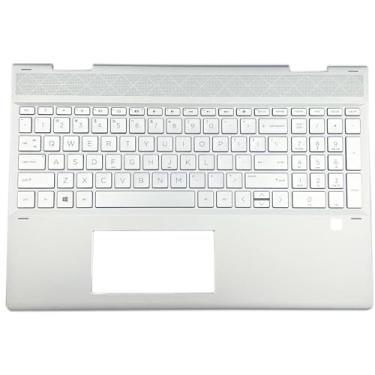 Imagem de Nova capa para notebook com teclado, retroiluminado, tamanho 39.6 cm, prata de substituição para HP Envy X360 15-DR 15M-DR0012DX L56975-001, 1 porta de saída de ar, porta de impressão digital