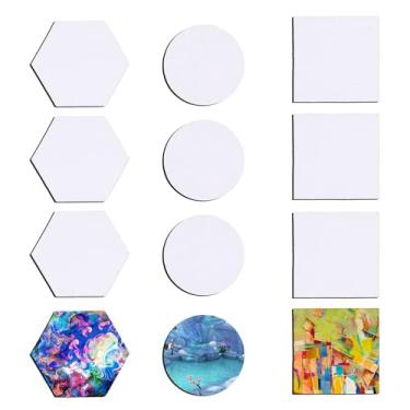 Imagem de 12 peças de pintura em tela magnética, pequenos painéis de tela de pintura magnética mini quadro de pintura para arte, aquarela, guache a óleo, têmpera, pintura de estudante, arte, presente (hexágono