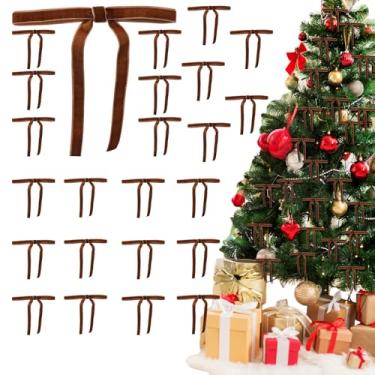 Imagem de TKKEUEP 24 peças de laços de fita de veludo para árvore de Natal, laços de guirlanda de Natal, ornamentos rústicos vintage para guirlandas, guirlandas, embrulhos de presente, sacos de petiscos e