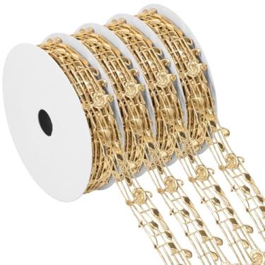 Imagem de Conjunto de fita de gorgorão para notas musicais, 4 rolos, 10 jardas, artesanato, notas musicais, acabamento decorativo de poliéster para embrulho de presente DIY, decoração de festa e mãe (ouro)
