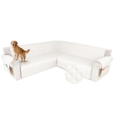 Imagem de HDCAXKJ Capa de sofá secional à prova d'água em forma de L, capas de canto laváveis, à prova de animais de estimação, protetor de móveis em forma de U com tiras antiderrapantes atualizadas (grande