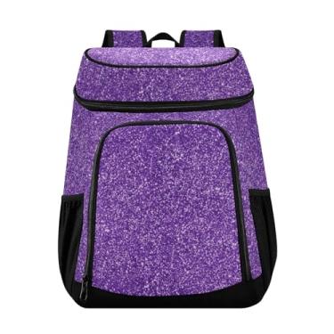 Imagem de Mochila feminina com estampa de glitter roxo, 36 latas, lancheira para almoço, piquenique, viagem, acampamento, caminhada