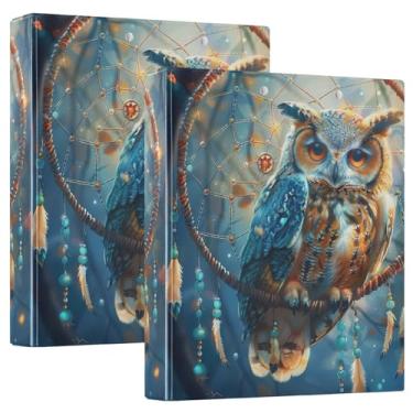 Imagem de Pasta de apanhador de sonhos coruja com prancheta com bolsos, fichário escolar 27 x 31,5 cm, 3 pastas de anéis