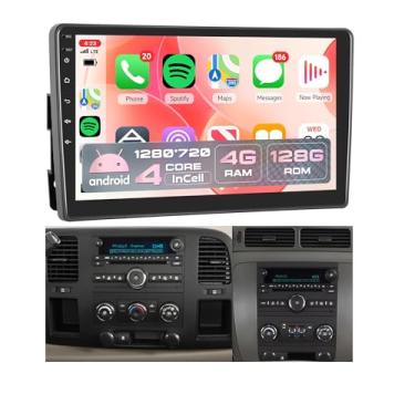 Imagem de 4 núcleos 4G + 128G Android 15 rádio estéreo para carro Chevrolet Chevy Silverado e GMC Sierra/Yukon 2007-2014, Rimoody 10,1 polegadas sem fio Carplay Andorid auto GPS WiFi Bluetooth 5.0 FM/RDS EQ SWC