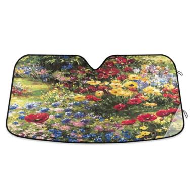 Imagem de Guarda-sol amarelo de jardim floral exuberante para para-brisa de carro sombra de janela frontal para a maioria dos sedãs SUV caminhão médio