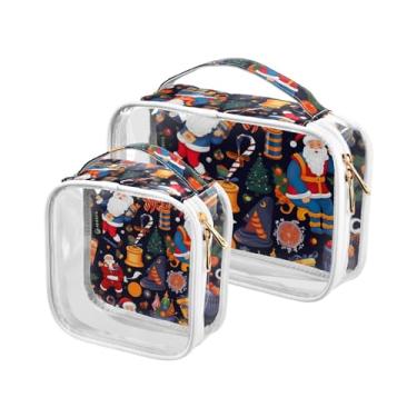 Imagem de GAIGEO Saco de tolietria de plástico transparente de Natal Papai Noel em azul, bolsa de higiene pessoal para carro, bolsa de higiene de viagem para mulheres, pacote com 2, Papai Noel de Natal em azul