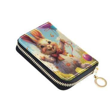 Imagem de Carteira feminina de coelho floral coelhinho da Páscoa, pequena com protetor de cartão de crédito, bloqueio de RFID, bolsa minimalista para moedas com zíper