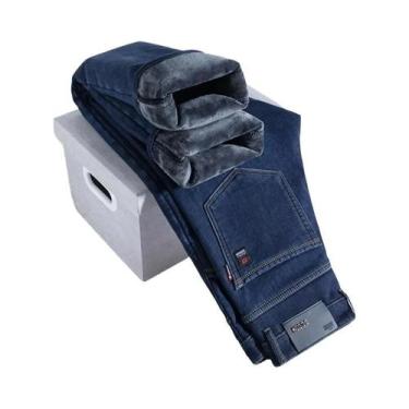 Imagem de Calças Jeans Térmicas De Inverno Para Homens Em Tamanho Grande, Forrad