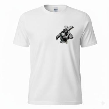 Imagem de Camiseta Jesus Carregando Cruz Design Religioso Estampa Fina - Betinis