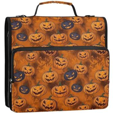 Imagem de Fichários de 3,8 cm com 3 anéis, lanterna esculpida, abóboras, fichário engraçado com zíper, fichário organizador com alça, bolsa escolar básica com alça, 34,5 x 31,5 x 9 cm