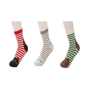 Imagem de Meias Femininas 3D Com Estampa De Patas De Gato Em Listras Kawaii, 3 P