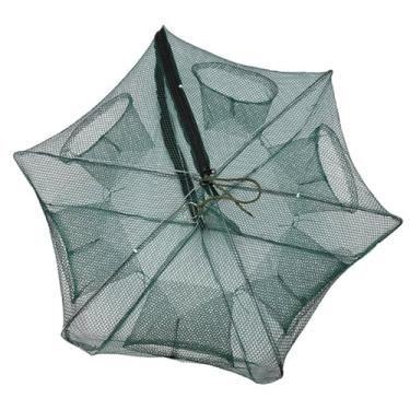 Imagem de Cosiki Rede de Armadilha de Pesca Dobrável Com Suportes de Aço Fortes para Capturar Caranguejo Lagosta Camarão-6 Furos Gaiola de Náilon para Entusiastas da Pesca (6 buracos)