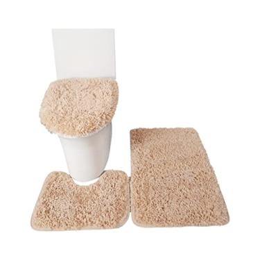 Imagem de 3PCS Tapete de Banheiro Capa do Copo Toalete Conjunto em Forma U -Derrubamento Macio Absorvente Água Grosso Piso Porta Quarto Sala Estar