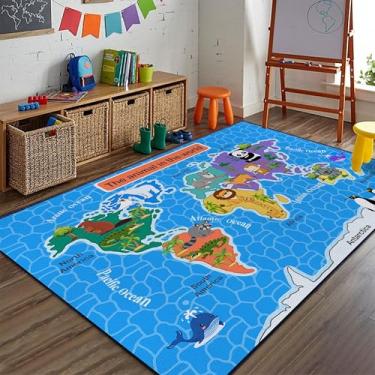 Imagem de Tapete grande com mapa-múndi com contagem de lúpulo, tapete para quarto de crianças, tapete educacional The Animal in the World, tapete de aprendizagem de crianças, sala de jogos, quarto de meninos e