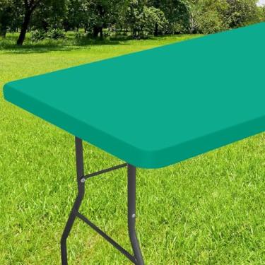 Imagem de Smiry Toalha de mesa retangular, toalhas de mesa de vinil com elástico de flanela para mesas dobráveis de 2,4 m, capas de mesa impermeáveis limpáveis para ambientes internos, externos, acampamento e