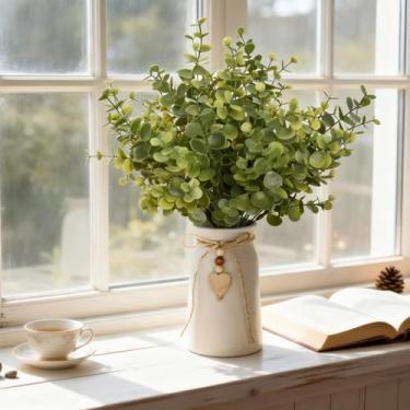 Imagem de CANCLEAR Gypsophila flores de hálito de bebê roxo artificial em vaso de cerâmica, vaso branco de 15 cm com arranjo falso cosmos, mesa de fazenda para decoração de mesa de escritório em casa