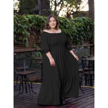 Imagem de Vestido Longo Feminino Plus Size Babado Ciganinha Manga 3/4 Princesa E