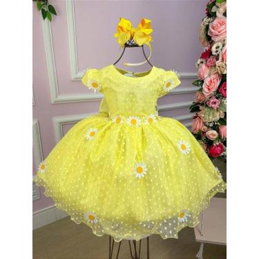 Imagem de Vestido Marie Jardim Encantado Margaridas Amarelo - Tecido 100% Poliés