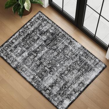 Imagem de Tapete lavável de 10 x 15 cm para entrada interna, tapetes neutros boho pequenos para sala de estar, cozinha, entrada, berçário, lavanderia, antiderrapante, tapete retro, ultra macio, de lã sintética