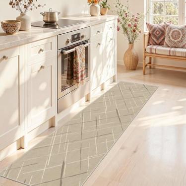 Imagem de TTelephant Tapete de corredor bege ultra antiderrapante 5 x 20 cm lavável tapete de entrada moderno resistente a rasgos e manchas sem pilhas, estilo tecido à mão, corredores leves para corredores