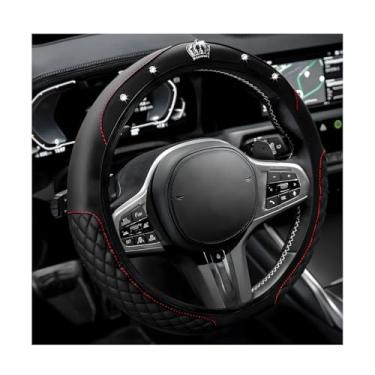 Imagem de MUQIDA Capa de volante de carro brilhante, capas de volante de couro elástico antiderrapante de 38 cm, protetor de roda de strass de cristal brilhante interno para mulheres e meninas (preto)