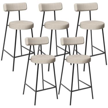 Imagem de Kit 05 Banquetas Baixa Para Cozinha Sala De Jantar Bar Bancada Milão L02 Linho Palha - Lyam Decor